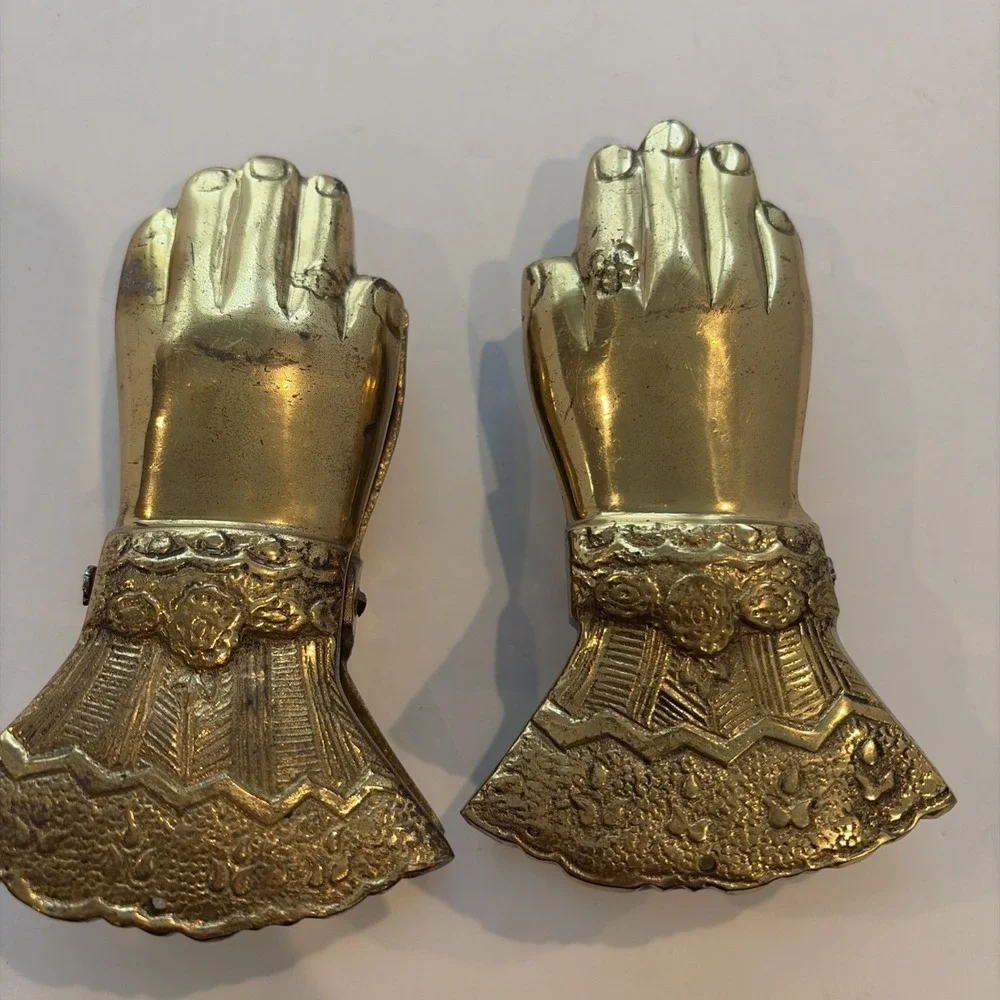 Vintage Brass Hand Shaped Spring Clips Pair Ruffled Cuff Design